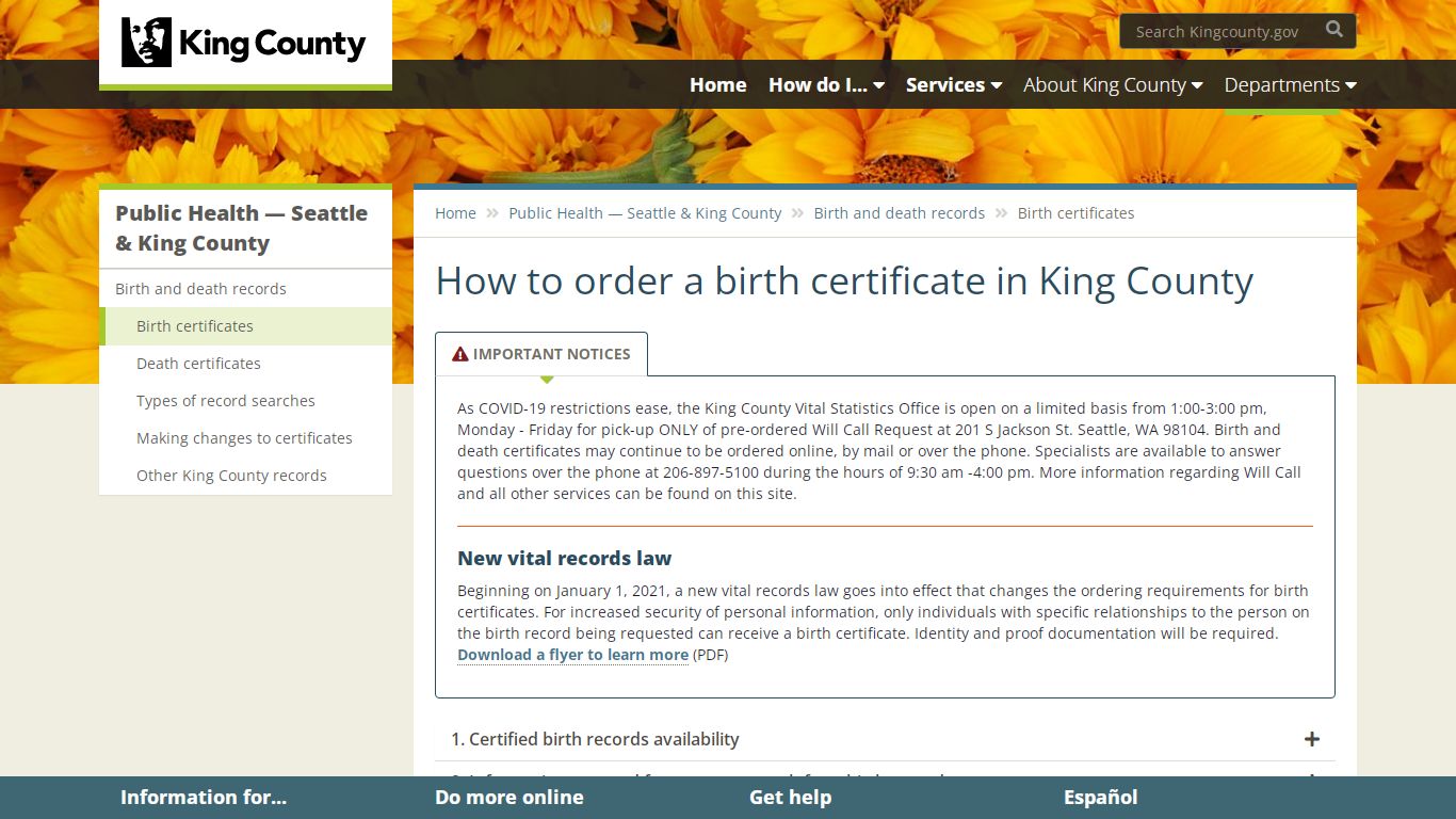 How to order a birth certificate in King County - King County